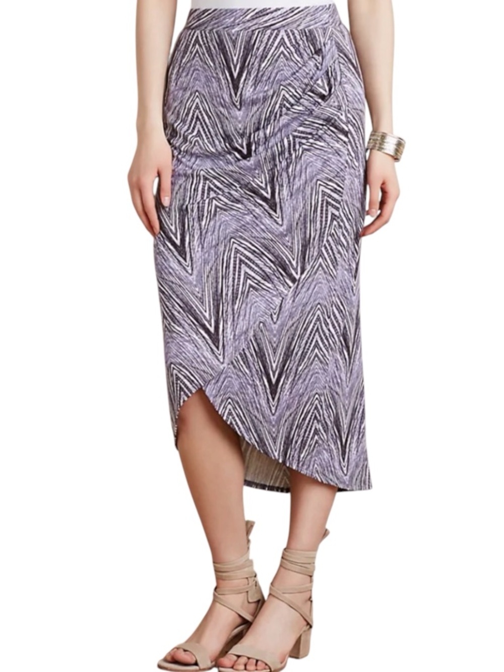 Anthropologie Maeve Purple Monetta Side Ruche Wrap Style Midi Skirt (XS)